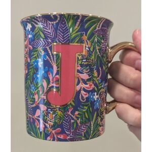 Lilly Pulitzer Initial J Monogram Colorful Gold Handle Mug